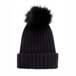 Athleta Black Beanie w Pom Pom